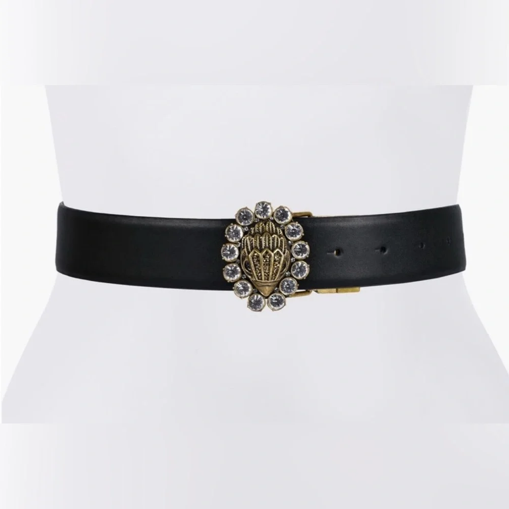 KURT GEIGER LONDON Leather Reversible Feather Edge Belt With Eagle Jewel Buckle